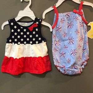 One sundress and one bathing suit red white blue
